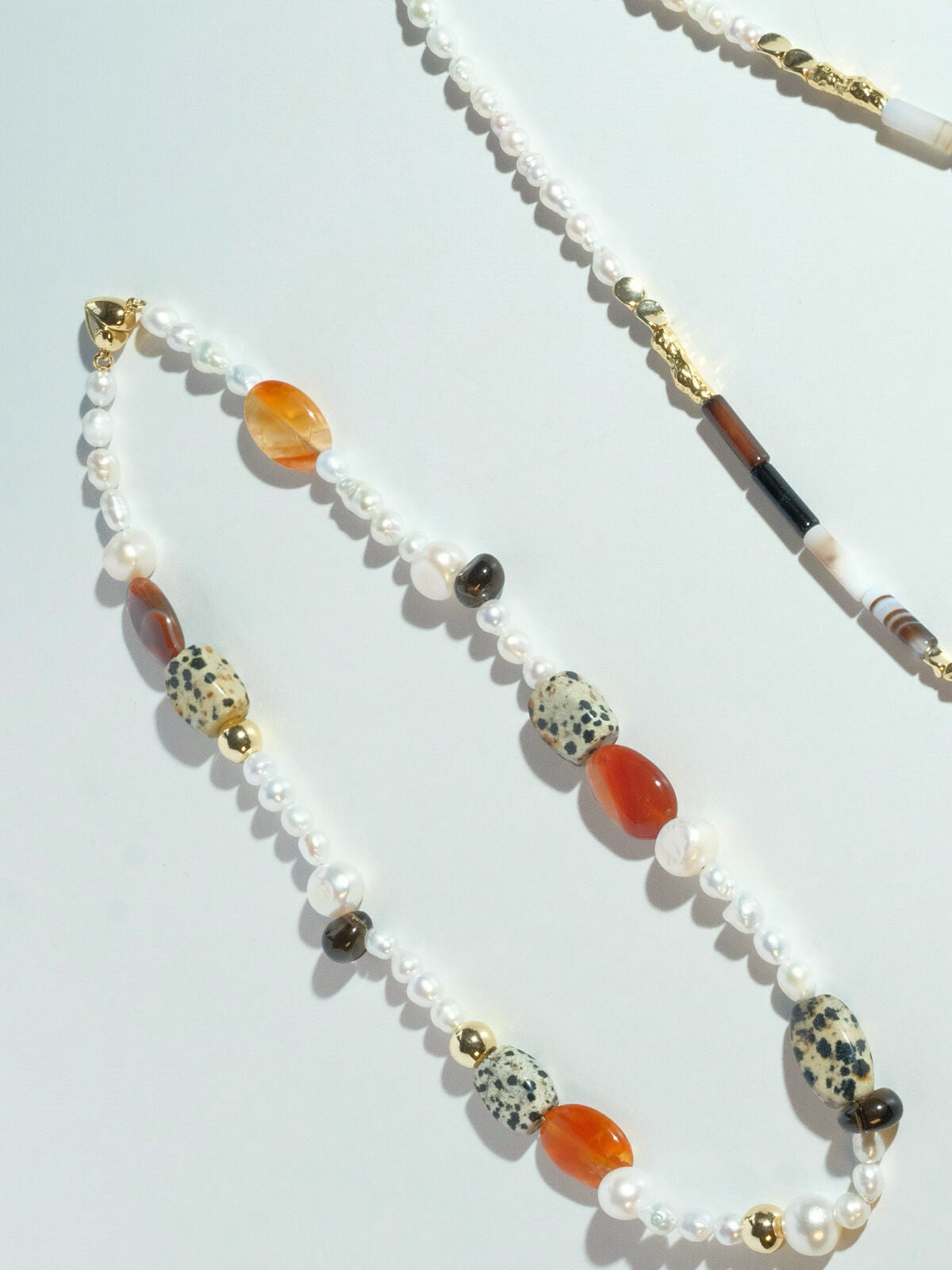 'Volcanic Series' Orange Red Agate Tea Crystal Baroque Pearl Collar Chain/Necklace