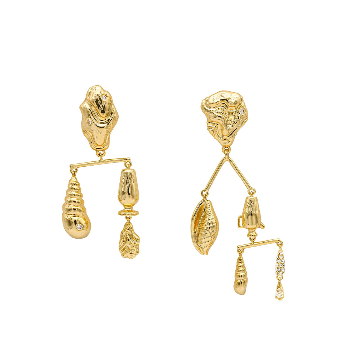 Seaside Expert Asymmetric Balance Earrings-Golden