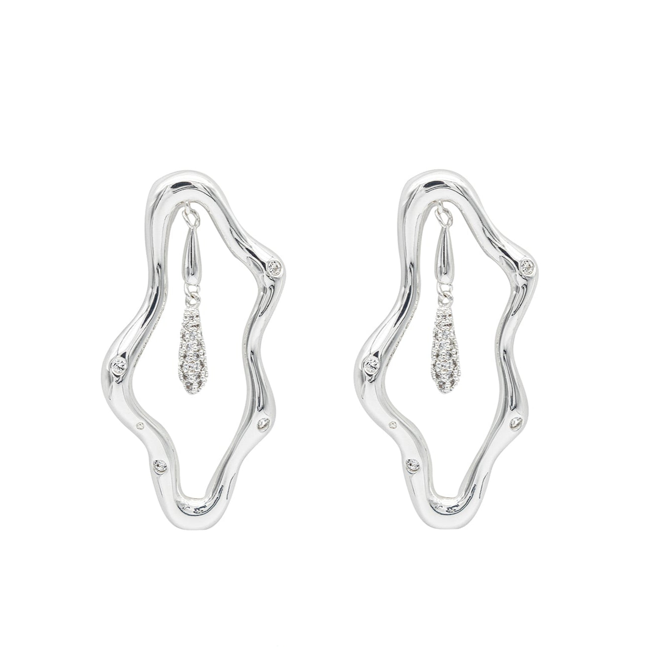Zircon-encrusted sea wave wind chime earrings-Sliver