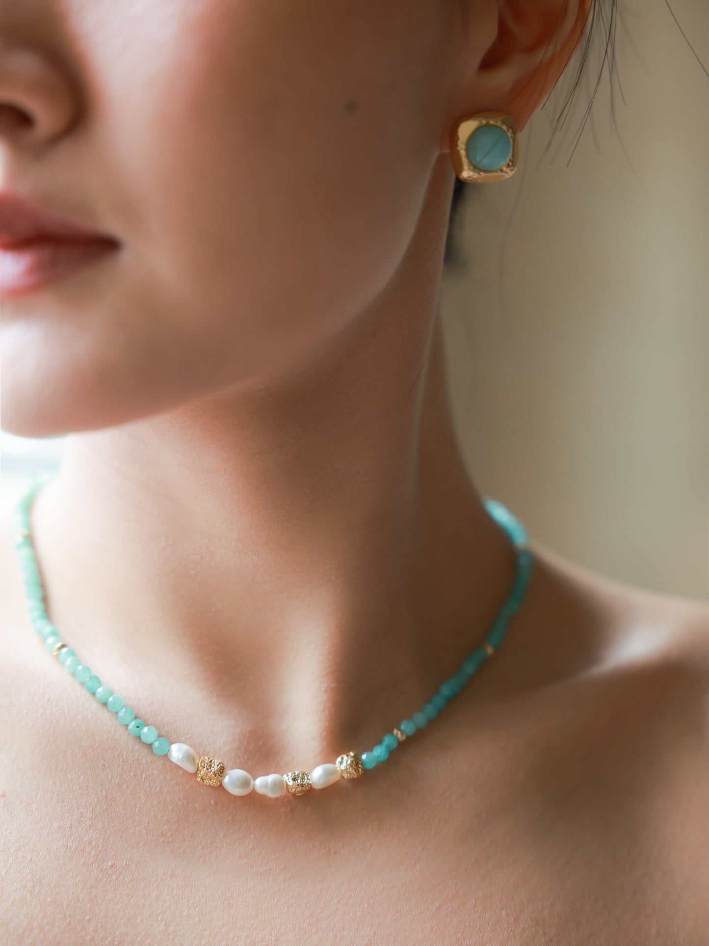 Baroque pearls, natural river stone, collar chain-Purple
