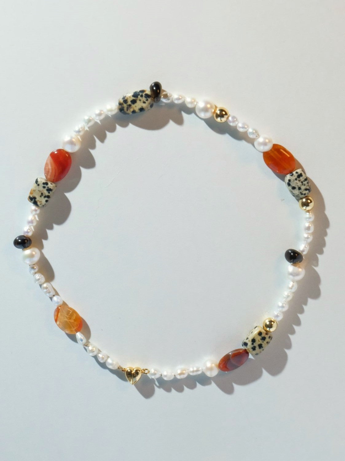 'Volcanic Series' Orange Red Agate Tea Crystal Baroque Pearl Collar Chain/Necklace
