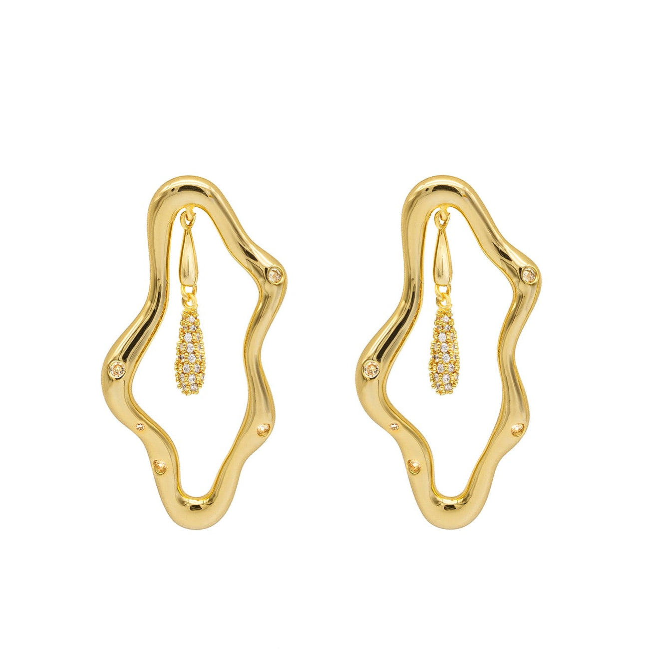Zircon-encrusted sea wave wind chime earrings-Golden