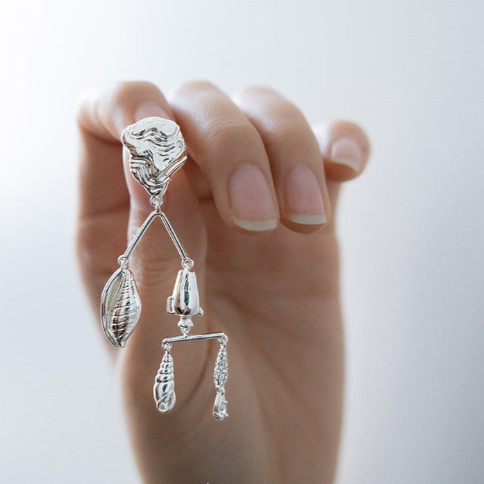 Seaside Expert Asymmetric Balance Earrings-Silver