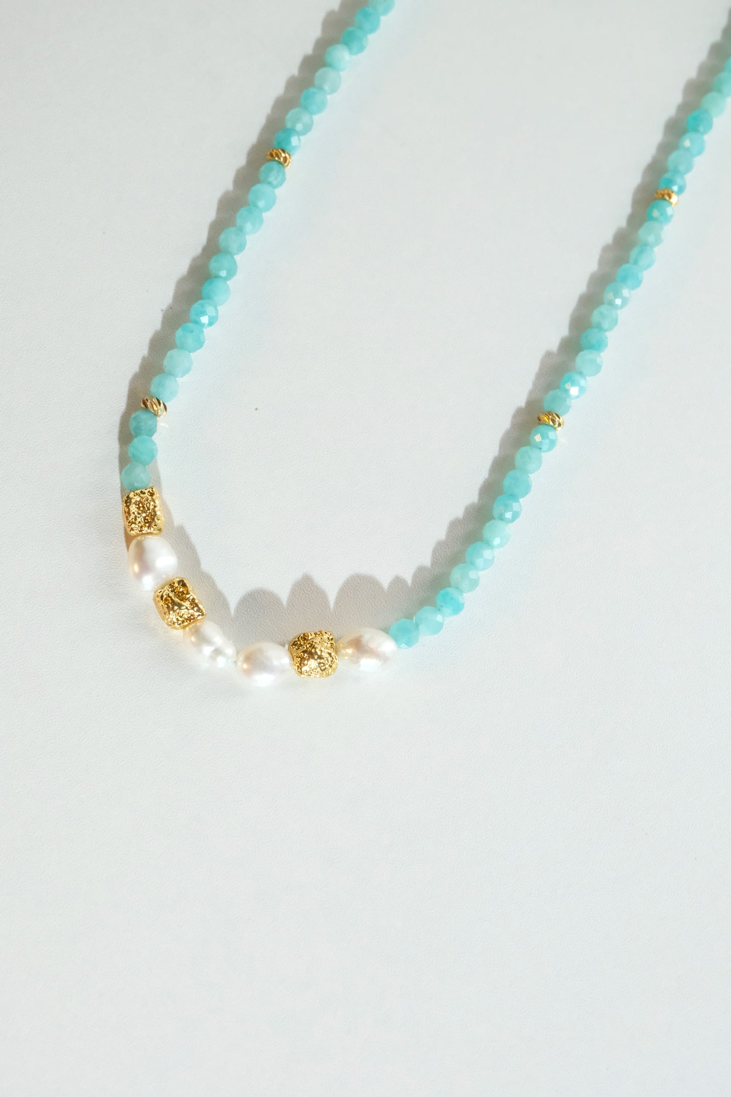 Baroque pearls, natural river stone, collar chain-Blue