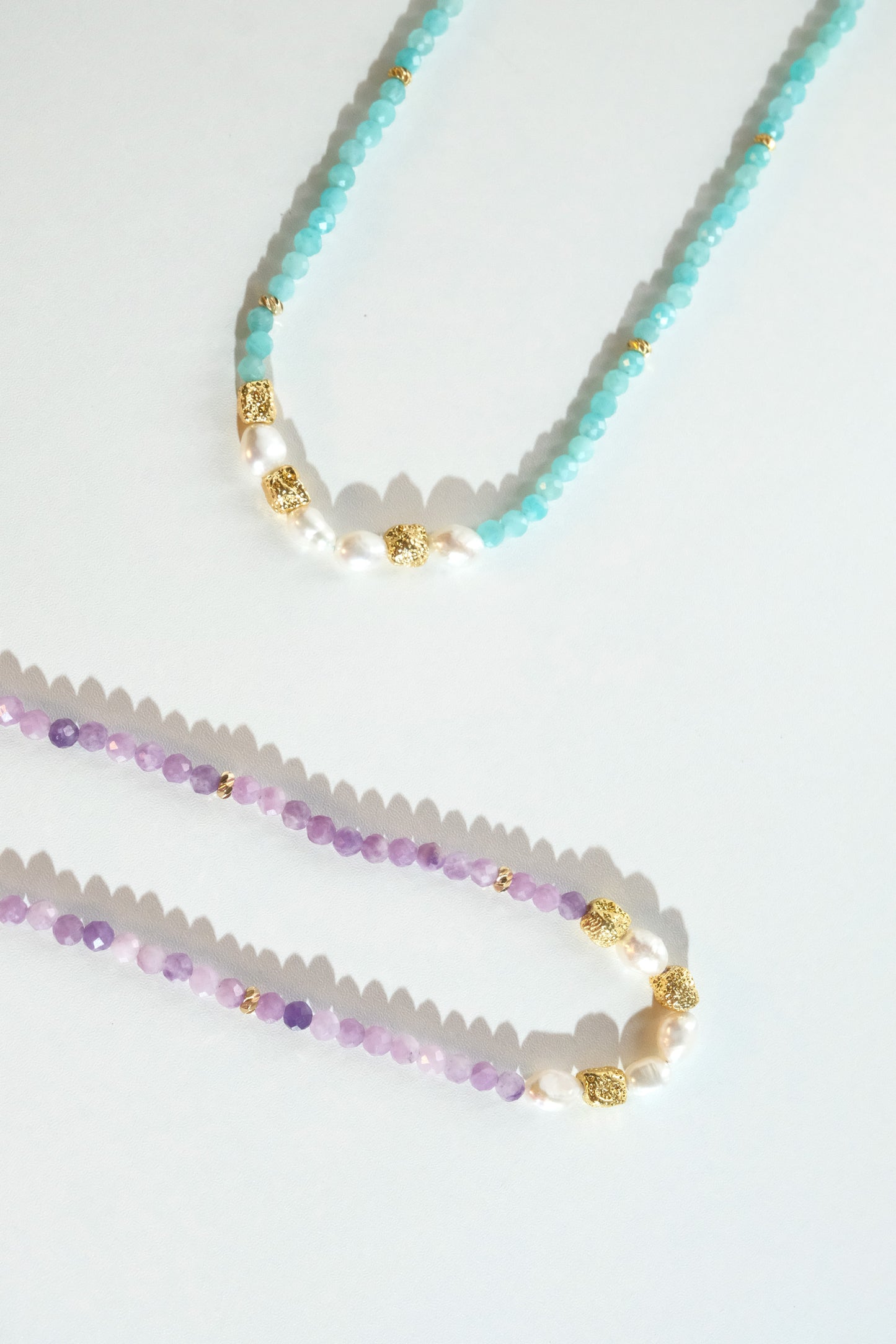Baroque pearls, natural river stone, collar chain-Purple