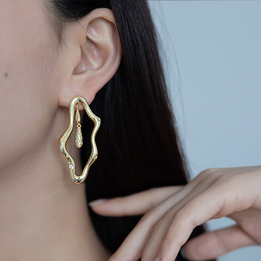 Zircon-encrusted sea wave wind chime earrings-Golden