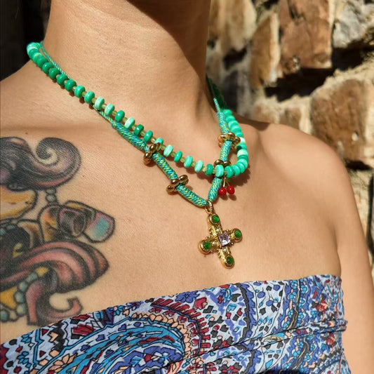 Hand-woven Eternal Flower Necklace-Green gross